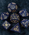 URWizards D&D Blue Sandstone Engraved Dice Set Lunar Eclipse - Urwizards