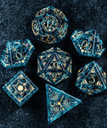 URWizards D&D Blast Blue Glass Engraved Dice Set Lunar Eclipse - Urwizards