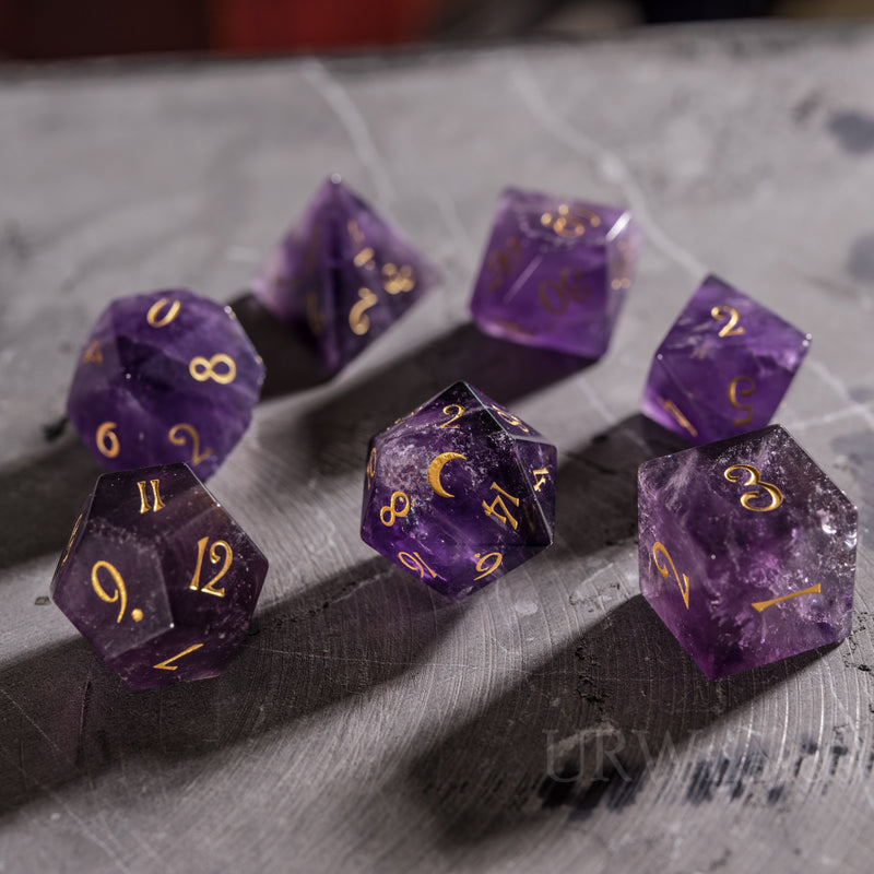 URWizards Dnd Amethyst Engraved Dice Set Moon Style - Urwizards