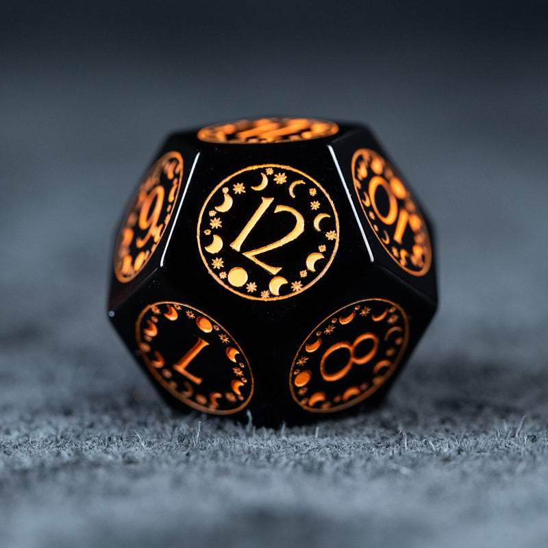 URWizards D&D Obsidian Engraved Dice Set Lunar Eclipse Orange - Urwizards