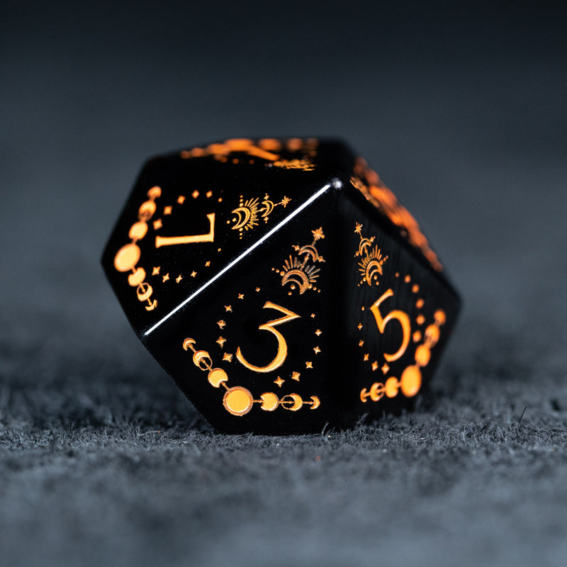 URWizards D&D Obsidian Engraved Dice Set Lunar Eclipse Orange - Urwizards