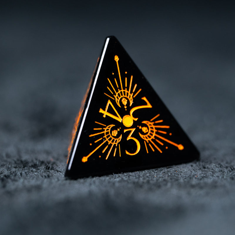 URWizards D&D Obsidian Engraved Dice Set Lunar Eclipse Orange - Urwizards