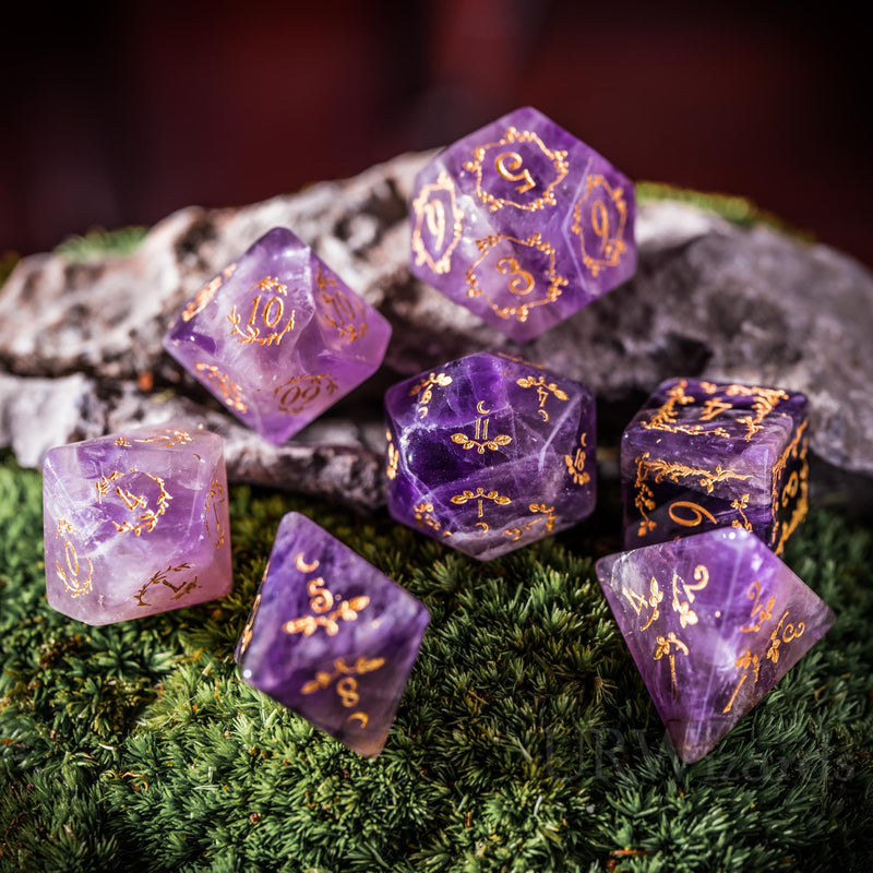 URWizards Dnd Amethyst Gemstone Engraved Dice Set Plant Vine Style - Urwizards