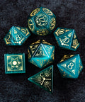 URWizards D&D Teal Green Cat's Eye Engraved Dice Set Lunar Eclipse - Urwizards