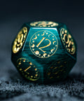 URWizards D&D Teal Green Cat's Eye Engraved Dice Set Lunar Eclipse - Urwizards