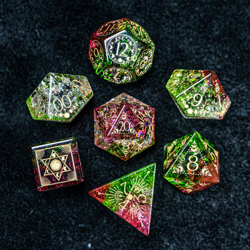URWizards D&D Blast Watermelon Glass Engraved Dice Set Lunar Eclipse - Urwizards