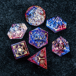 URWizards D&D Blast Red&blue Glass Engraved Dice Set Lunar Eclipse - Urwizards