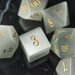 URWizards Dnd White Cat's Eye Gemstone Engraved Dice Set - Urwizards