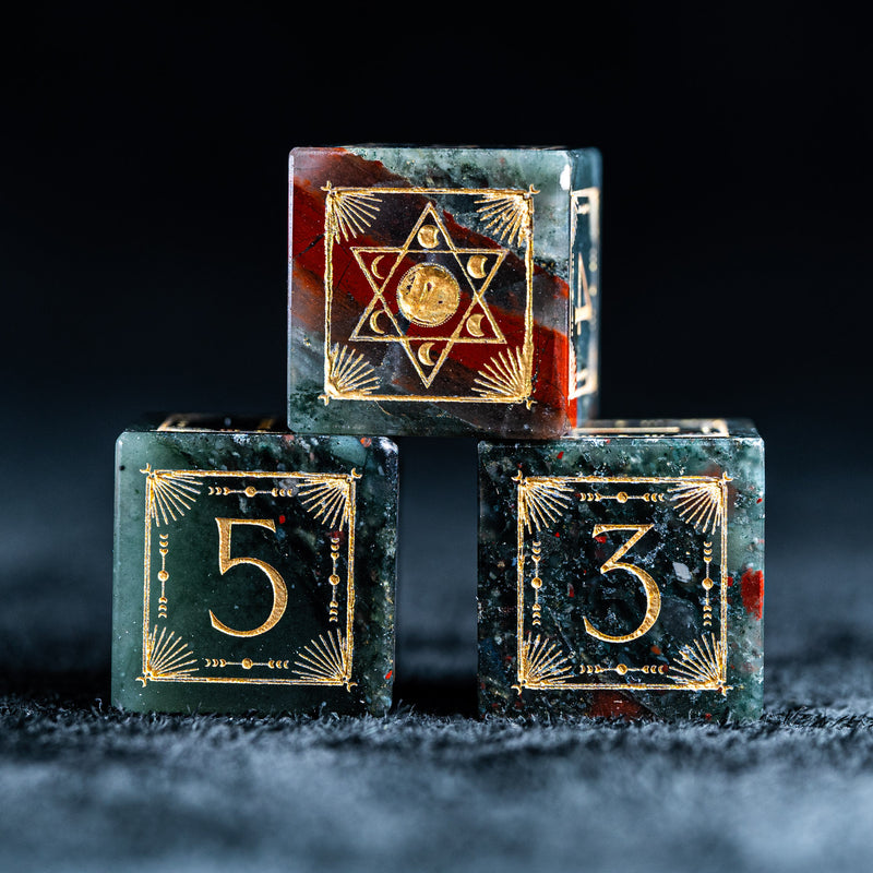 URWizards D&D Blood stone Engraved Dice Set Lunar Eclipse - Urwizards