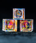 URWizards D&D Dichroic Glass Engraved Dice Set Lunar Eclipse Gold Inked - Urwizards