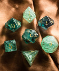 URWizards Dnd Green Fluorite Gemstone Engraved Dice Set Moon Style - Urwizards