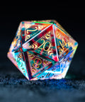 URWizards D&D Dichroic Glass Engraved Dice Set Lunar Eclipse Gold Inked - Urwizards