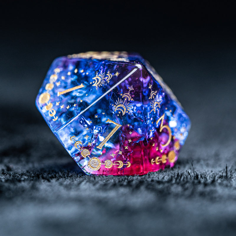 URWizards D&D Blast Red&blue Glass Engraved Dice Set Lunar Eclipse - Urwizards