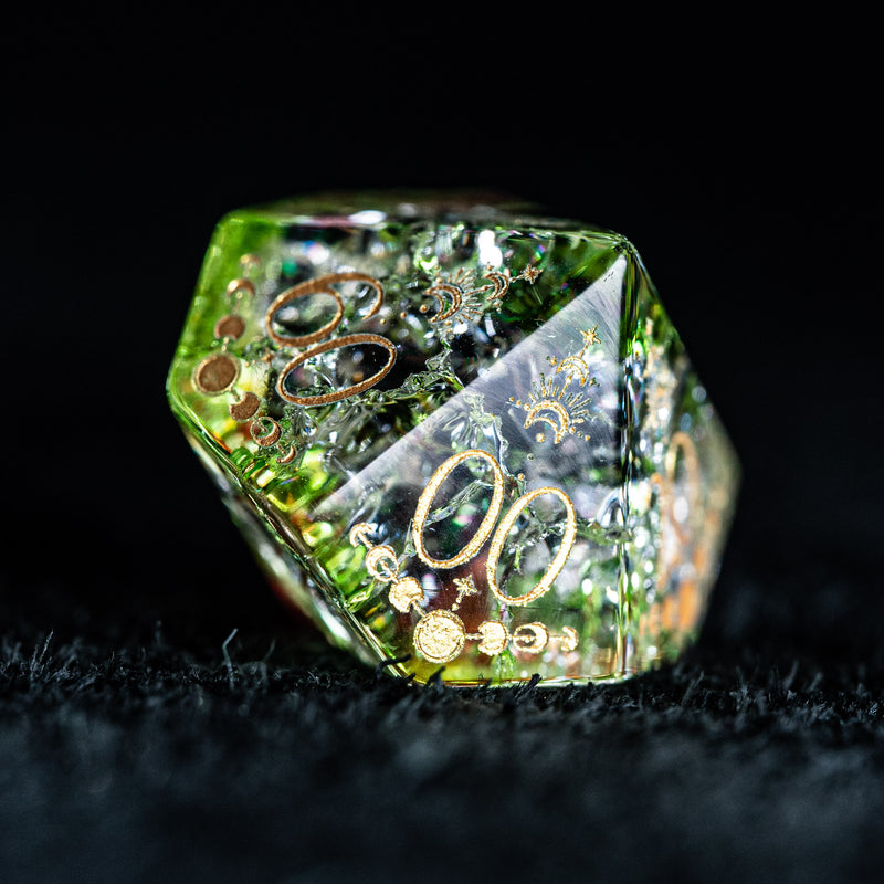 URWizards D&D Blast Watermelon Glass Engraved Dice Set Lunar Eclipse - Urwizards