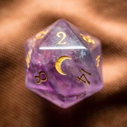 URWizards Dnd Purple Fluorite Gemstone Engraved Dice Set Moon Style - Urwizards