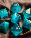 URWizards Dnd Aquamarine Cat's Eye Gemstone Engraved Dice Set - Urwizards