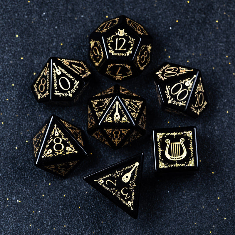 URWizards D&D Obsidian Engraved Dice Set Bard Style - Urwizards