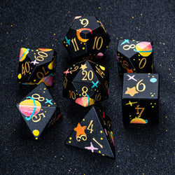 URWizards D&D Obsidian Engraved Dice Set Hand-painted Galaxy - Urwizards