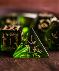 URWizards Dnd Peridot Glass Engraved Dice Set Plant Vine Style - Urwizards
