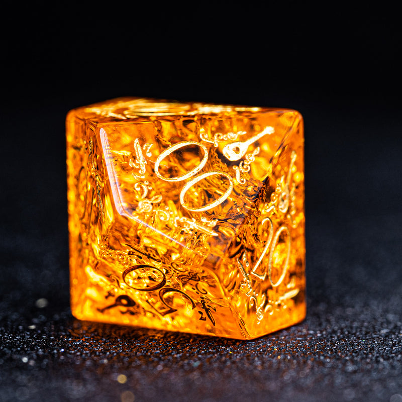 URWizards D&D Amber Resin Engraved Dice Set Dragon Style