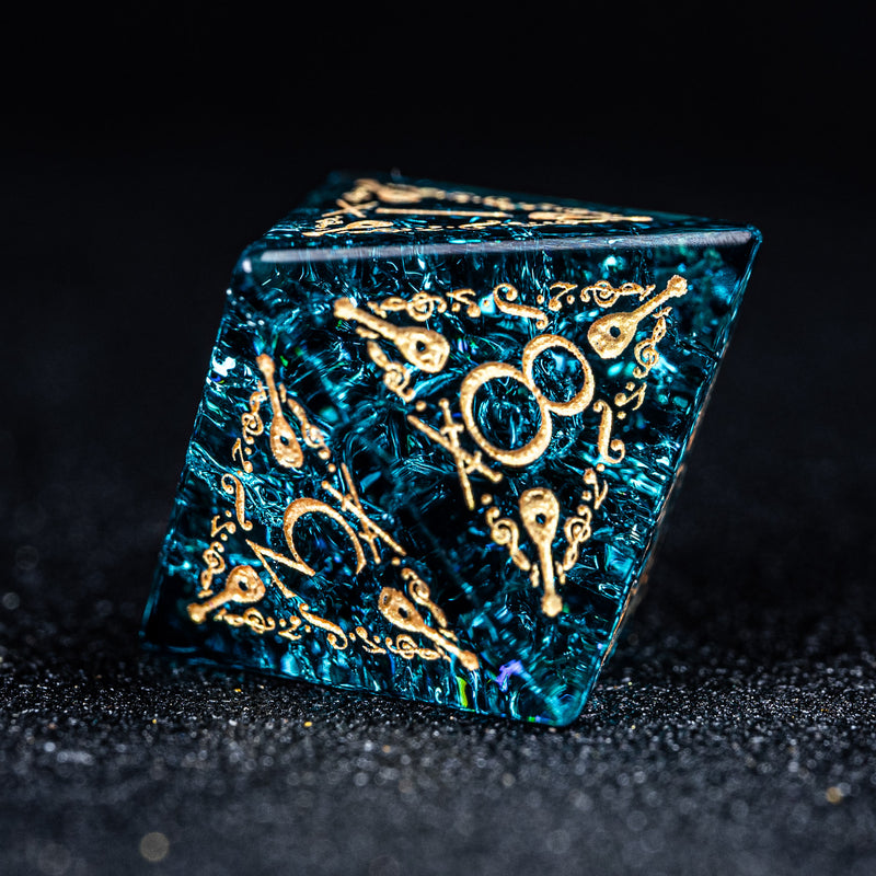 URWizards D&D Blast Blue Glass Engraved Dice Set Bard Style - Urwizards