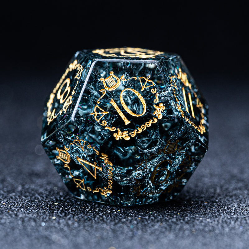 URWizards D&D Blast Dark Glass Engraved Dice Set Bard Style - Urwizards
