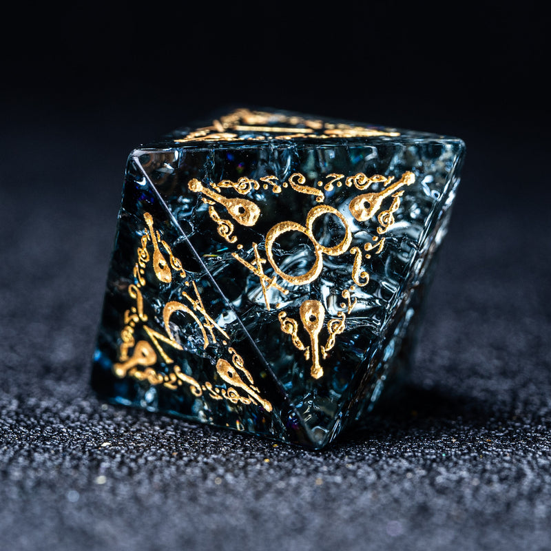 URWizards D&D Blast Dark Glass Engraved Dice Set Bard Style - Urwizards