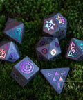 URWizards Hematite Raised Plating Number Dice Set Artificer Style - Urwizards