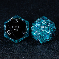 URWizards D&D Ice Glitter Resin Engraved Dice Set Fuck You Fuck Me Style - Urwizards