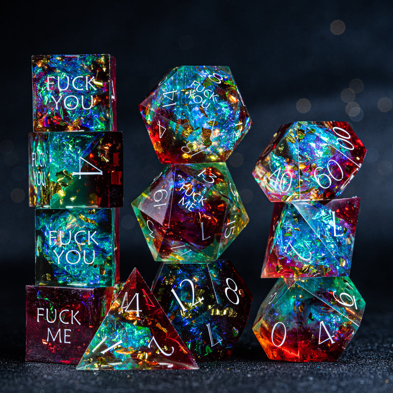 URWizards D&D Toxic Resin Engraved Dice Set Fuck You Fuck Me Style - Urwizards