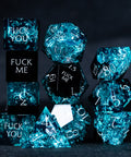 URWizards D&D Ice Glitter Resin Engraved Dice Set Fuck You Fuck Me Style - Urwizards