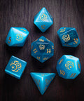 URWizards Dnd Aqua Cat's Eye Engraved Dice Set Moon Star Style - Urwizards