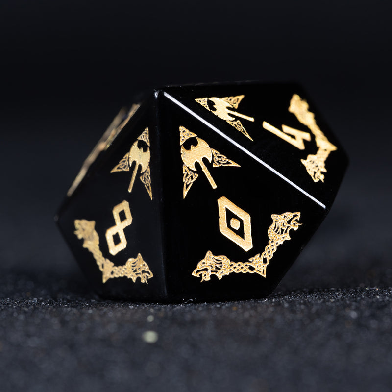 URWizards D&D Obsidian Engraved Dice Set Barbarian Style - Urwizards