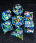 URWizards D&D Polished Prism Glass Engraved Dice Set Hand-painted Forget me not - Urwizards