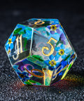 URWizards D&D Polished Prism Glass Engraved Dice Set Hand-painted Forget me not - Urwizards