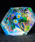 URWizards D&D Polished Prism Glass Engraved Dice Set Hand-painted Forget me not - Urwizards
