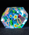 URWizards D&D Polished Prism Glass Engraved Dice Set Hand-painted Forget me not - Urwizards