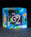 URWizards D&D Polished Prism Glass Engraved Dice Set Hand-painted Forget me not - Urwizards