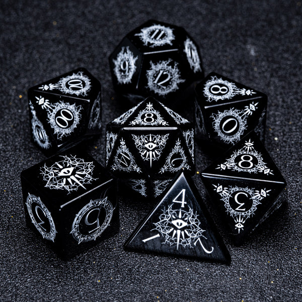URWizards D&D Obsidian Engraved Dice Set Warlock Style - Urwizards