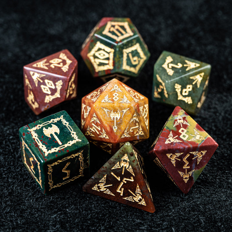 URWizards D&D Indian Agate Engraved Dice Set Barbarian Style - Urwizards