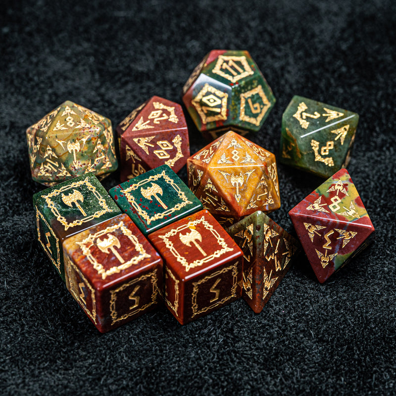 URWizards D&D Indian Agate Engraved Dice Set Barbarian Style - Urwizards