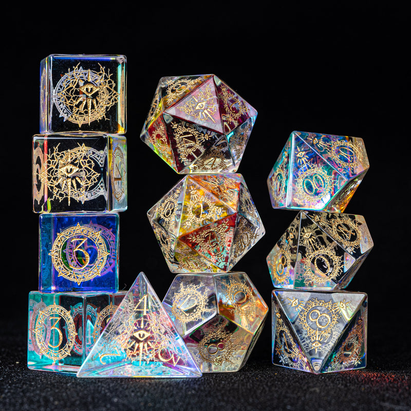 URWizards D&D Prism Glass Engraved Dice Set Warlock Style - Urwizards