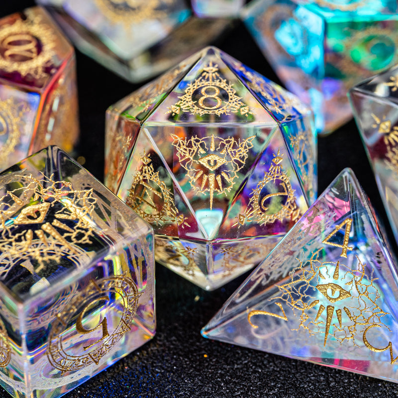 URWizards D&D Prism Glass Engraved Dice Set Warlock Style - Urwizards