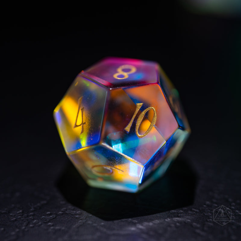 URWizards Dnd Dichroic Prism Glass Gemstone Engraved Dice Set Triforce - Urwizards