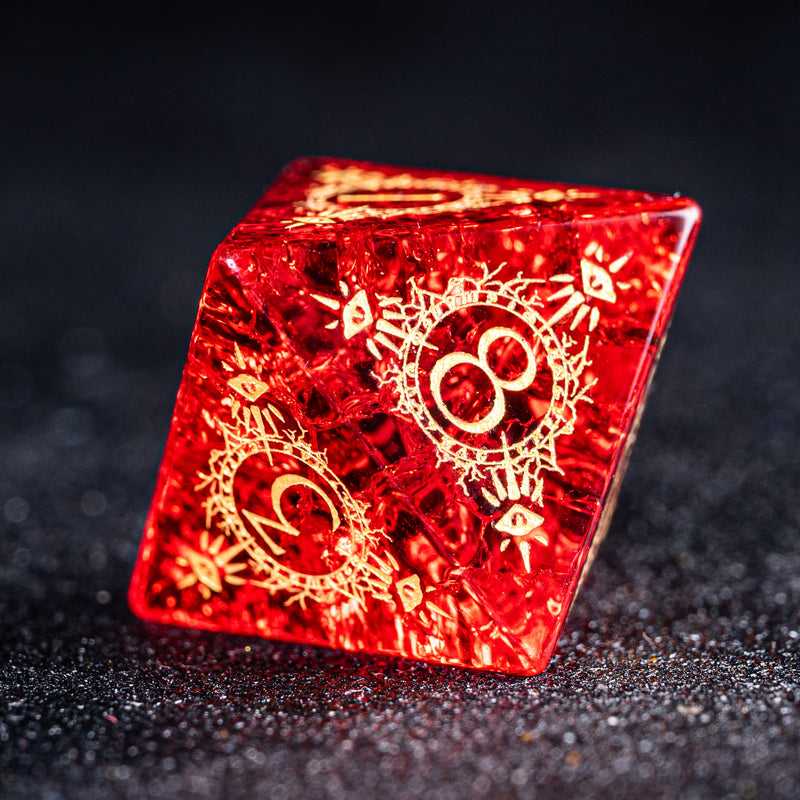 URWizards D&D Blast Red Glass Engraved Dice Set Warlock Style - Urwizards
