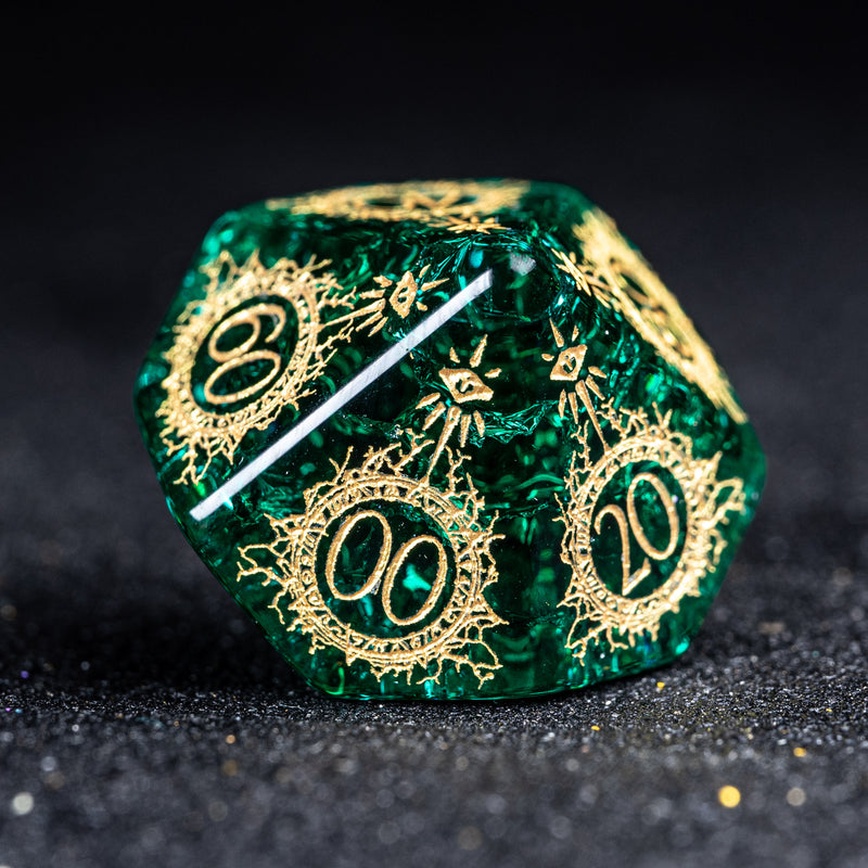 URWizards D&D Blast Emerald Glass Engraved Dice Set Warlock Style - Urwizards