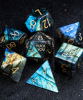 URWizards D&D Labradorite Gemstone Engraved Dice Set F*CK Style - Urwizards