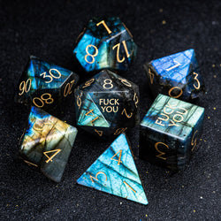 URWizards D&D Labradorite Gemstone Engraved Dice Set F*CK Style - Urwizards