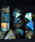 URWizards D&D Labradorite Gemstone Engraved Dice Set F*CK Style - Urwizards