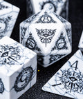 URWizards D&D White Howlite Engraved Dice Set Warlock Style - Urwizards